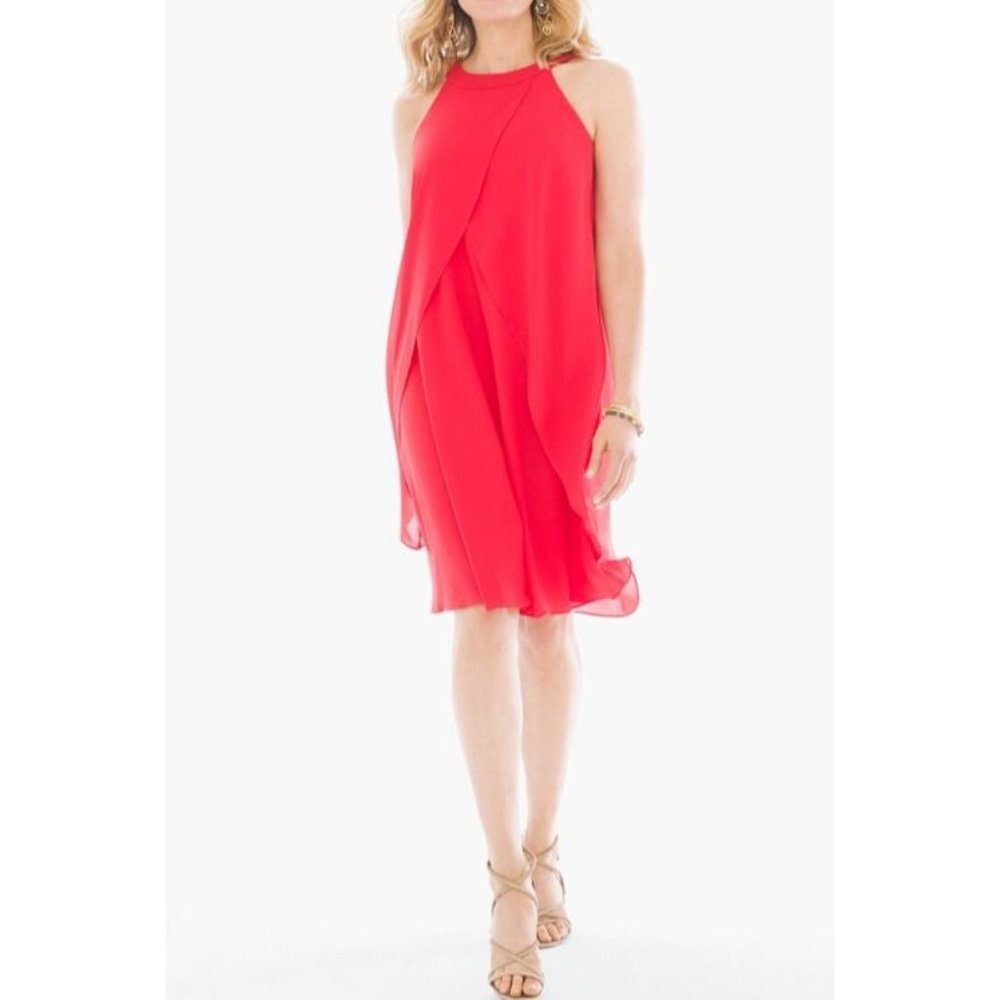Chicos Shift Dress 3 Petite XL Coral Pink Flowy Ruffled Washable